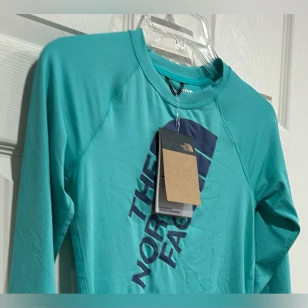 The North Face Boys Medium Amphibious Long Sleeve Sun Tee Aqua Kids NWT UPF 40+